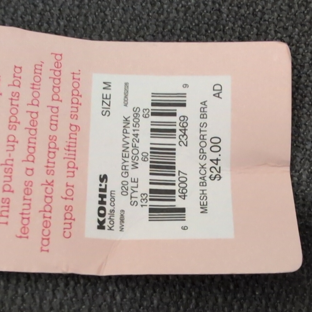 Women's Racerback Sports Bra in Gray and Pink with light blue trim. - Picture 5 of 5